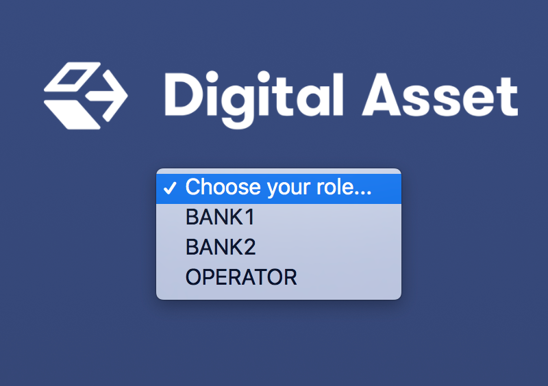 The Digital Asset Navigator home screen with dropdown list. The options are BANK1, BANK2, and OPERATOR.