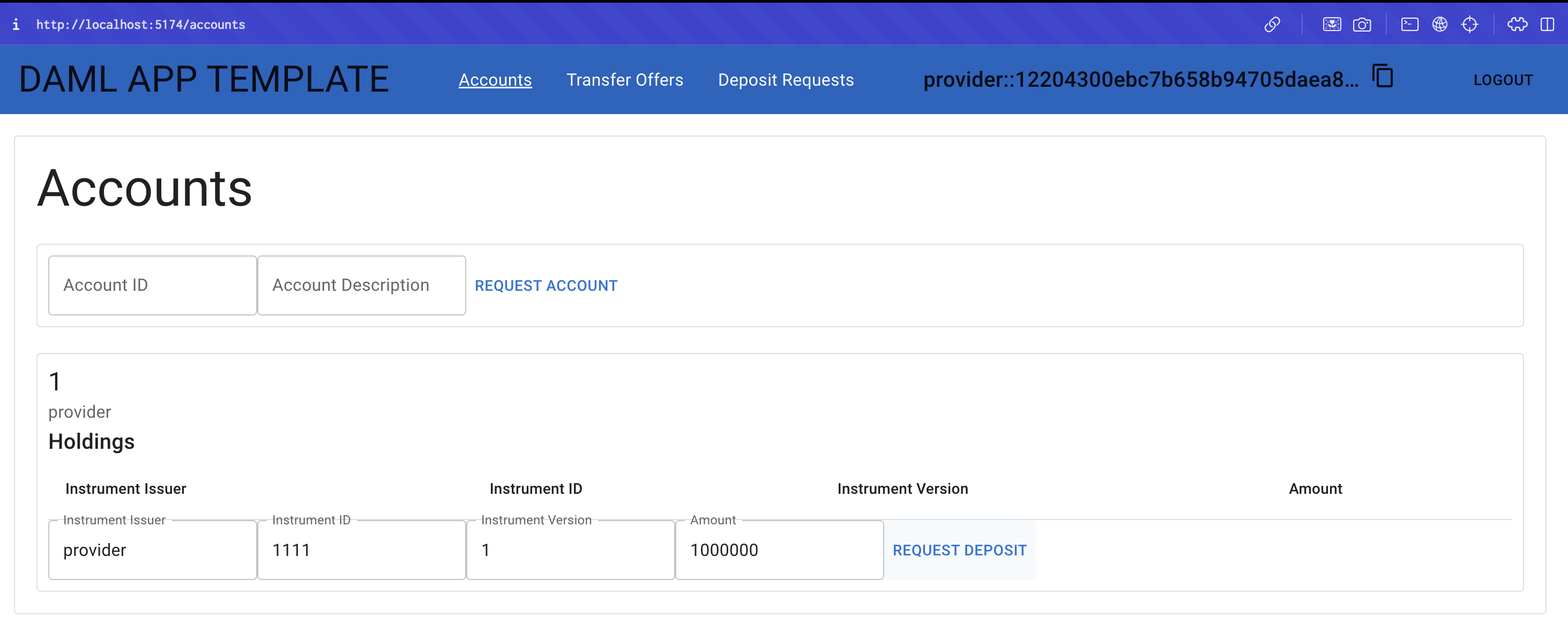 Provider accounts with holdings