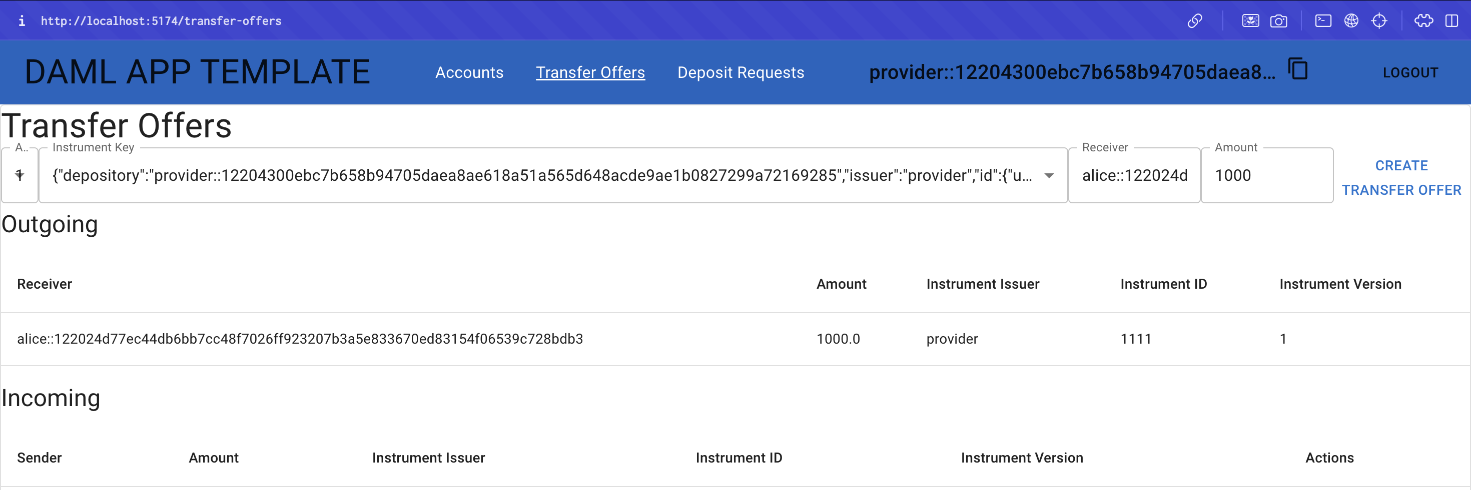 Provider create transfer offer view