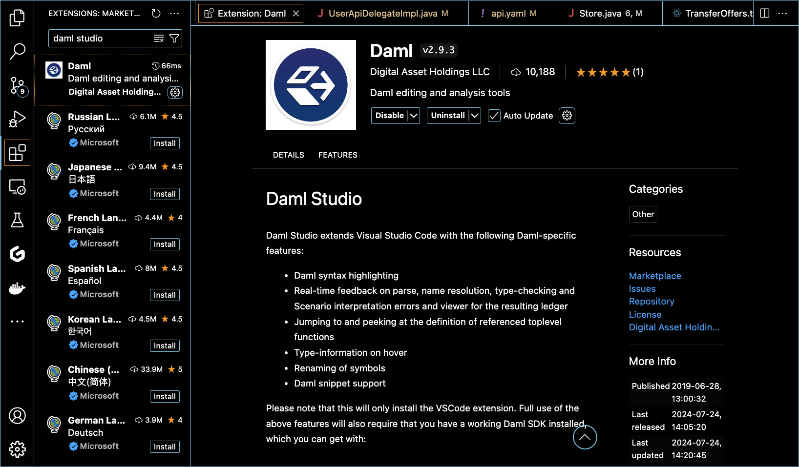 Visual Studio Daml Studio extension