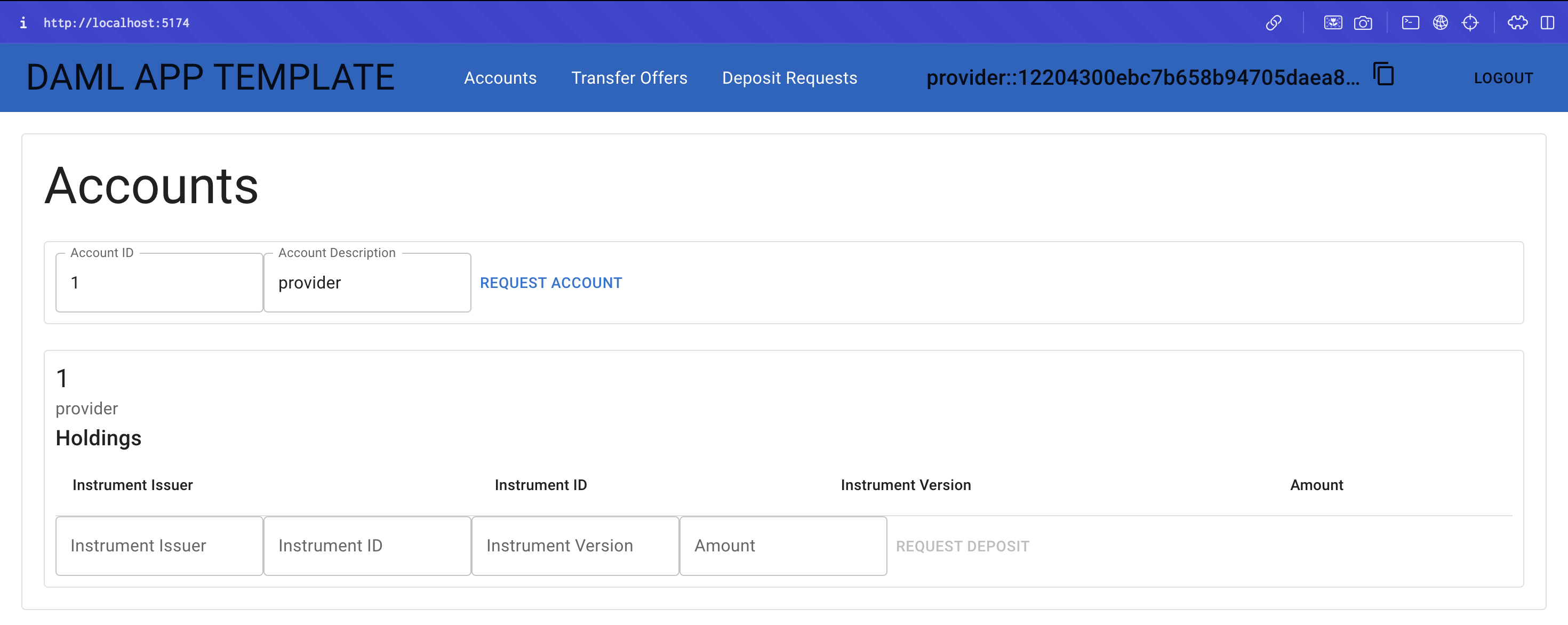 Provider accounts view