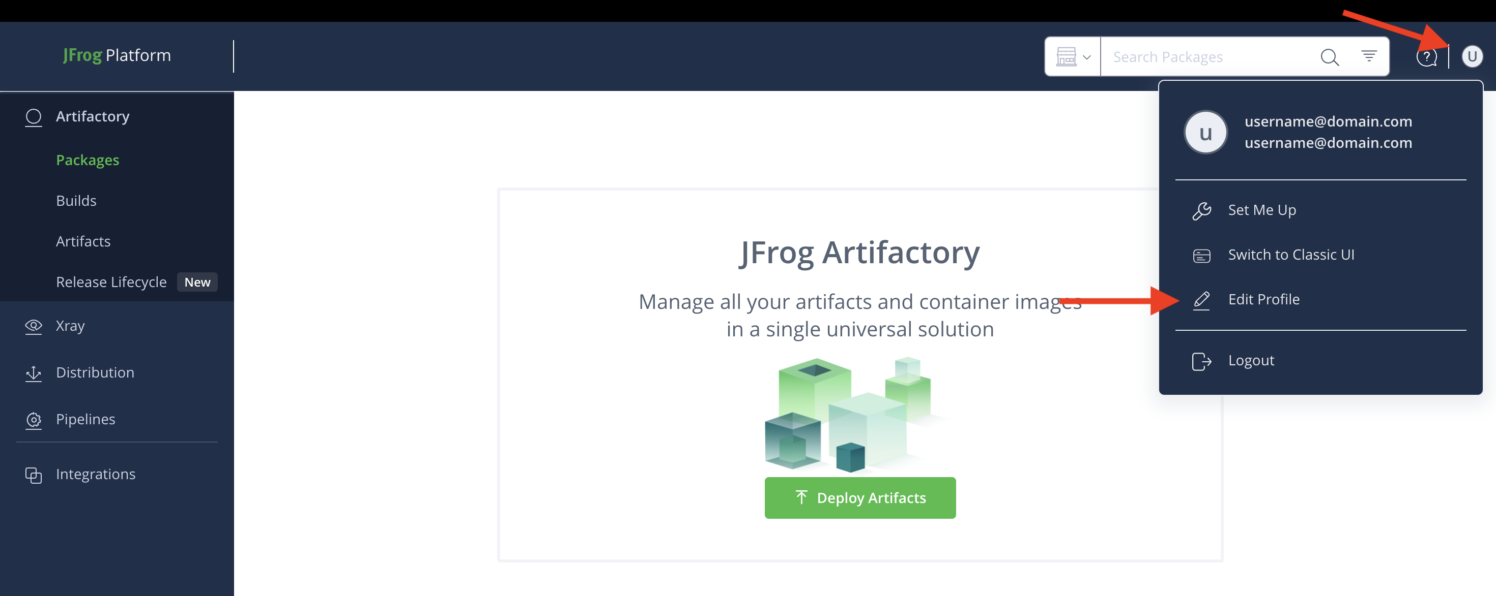 JFrog Platform dashboard