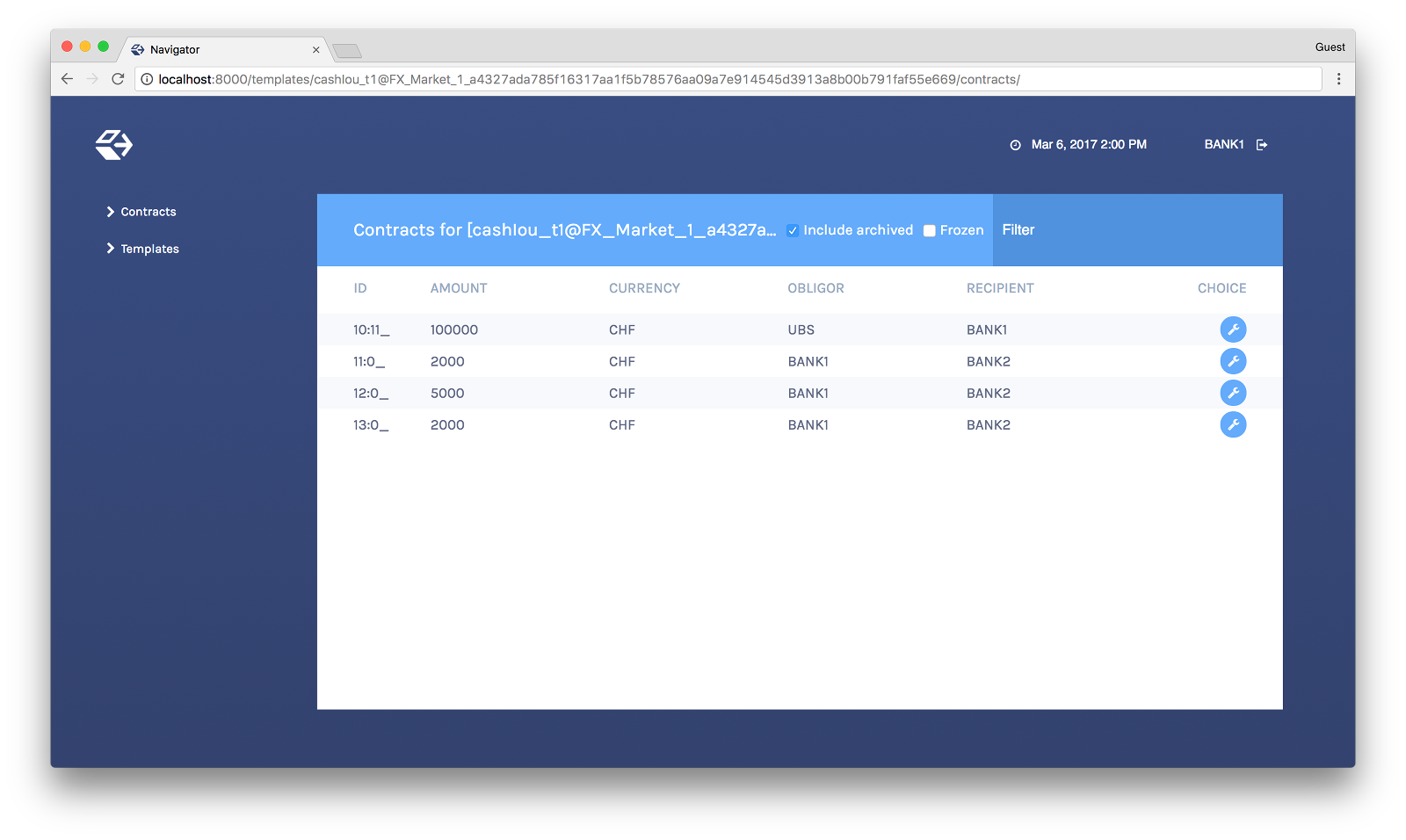 The result of clicking on the number highlighted in the last image - the Contracts view filtered to display only the four contracts based on the selected template.