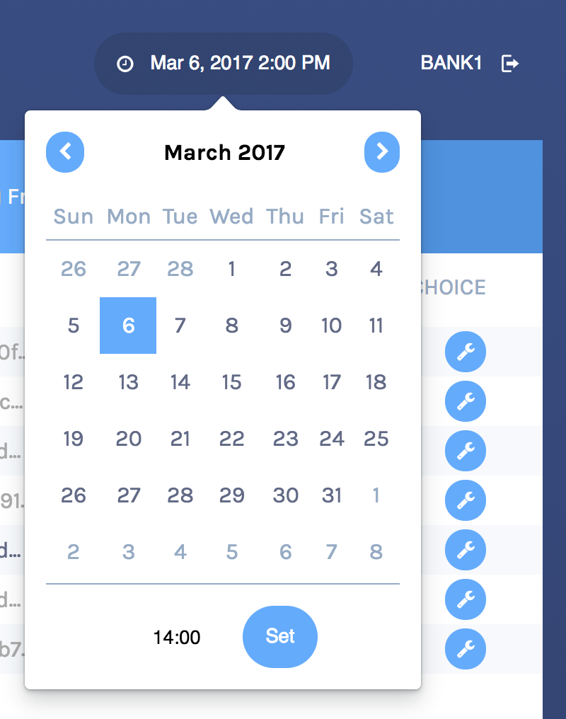 The date and time in the navbar, selected and displaying the calendar interface.